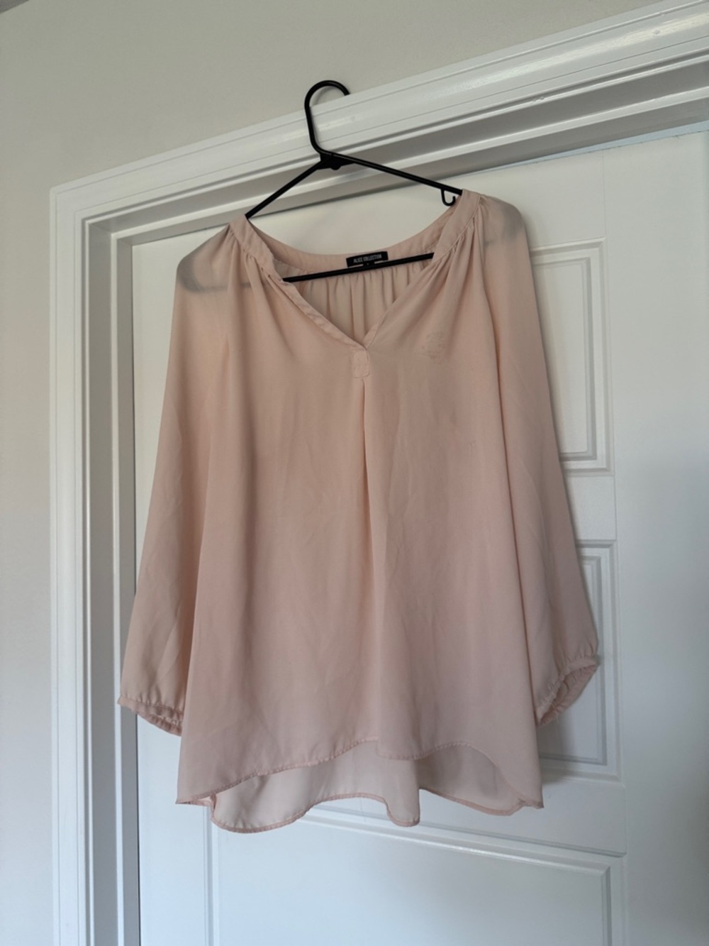 A.L.C. Pale Pink Sheer V-Neck Blouse